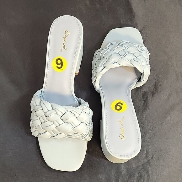 BRAND NEW QUPID CHUNCKY WOVEN HEEL SQUARE TOE HEEL SLIP-ON WOMEN"S SANDAL - Picture 5 of 15